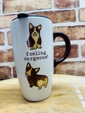 Belle Maison Tall Coffee Travel Mug "Feeling
Corgeous" Corgi Dog Ceramic W/ Lid
